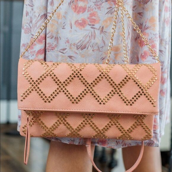 Studded Fold-over Chained Crossbody Bag - Picture 4 of 10